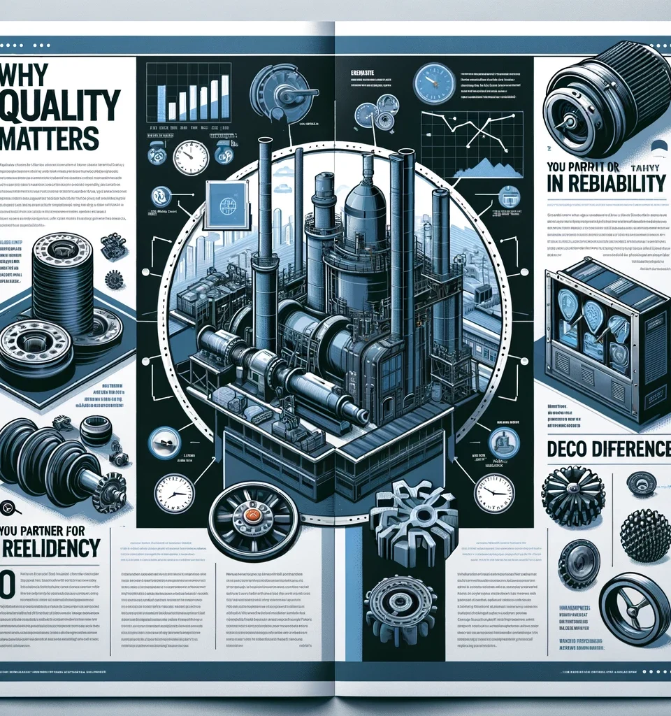 DALL·E 2024-04-27 14.42.19 - Design a visually appealing layout for an article about the critical role of quality spare parts in industrial success. The design should feature an i